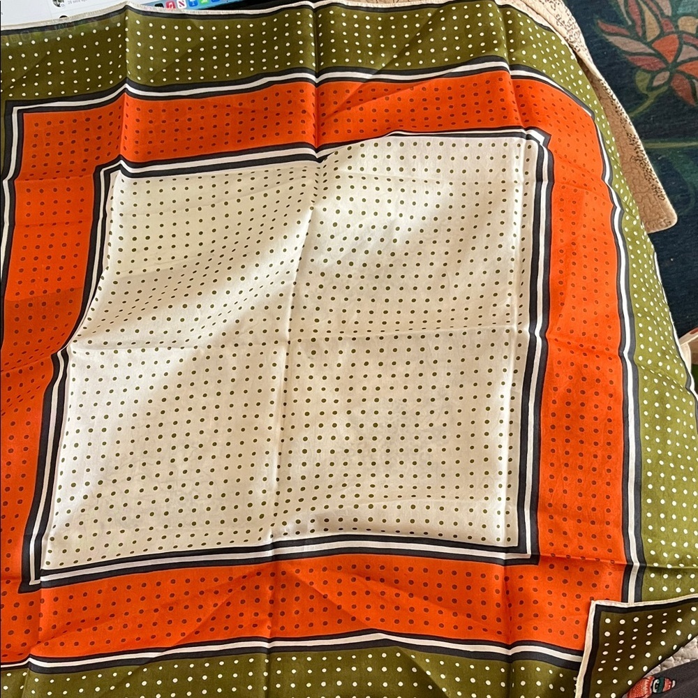 Vintage Polka Dot Scarf in Orange and Green